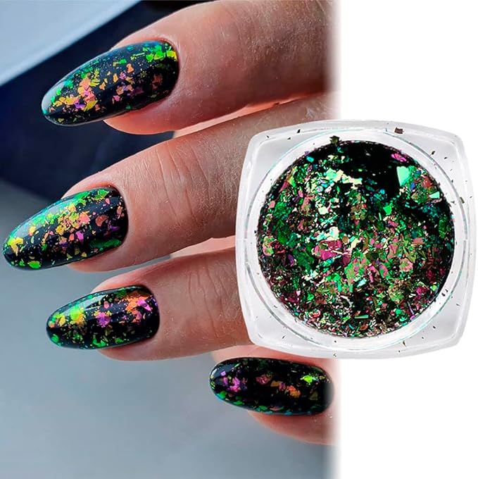 Nail Art Chameleon Glitters Sequins Chunky Iridescent Holographic Flakes Confetti Iridescent Powder for Nail DIY Craft 4 Jars