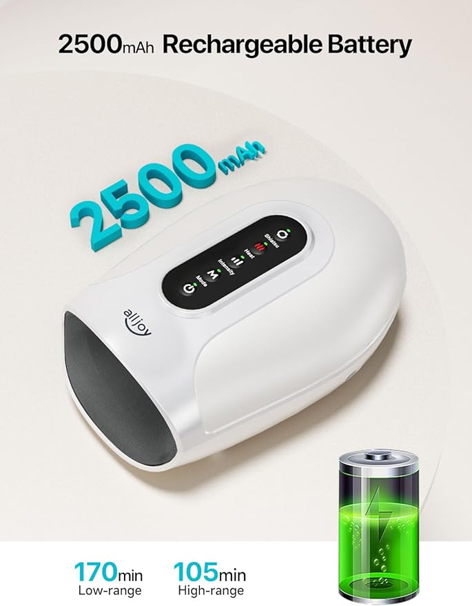 ALLJOY Roller Kneading Hand Massager for Arthritis and Carpal Tunnel Relief, Cordless Electric Hand Massager with Heat and Compression for Finger Numbness, Gifts for Women and Men (White)
