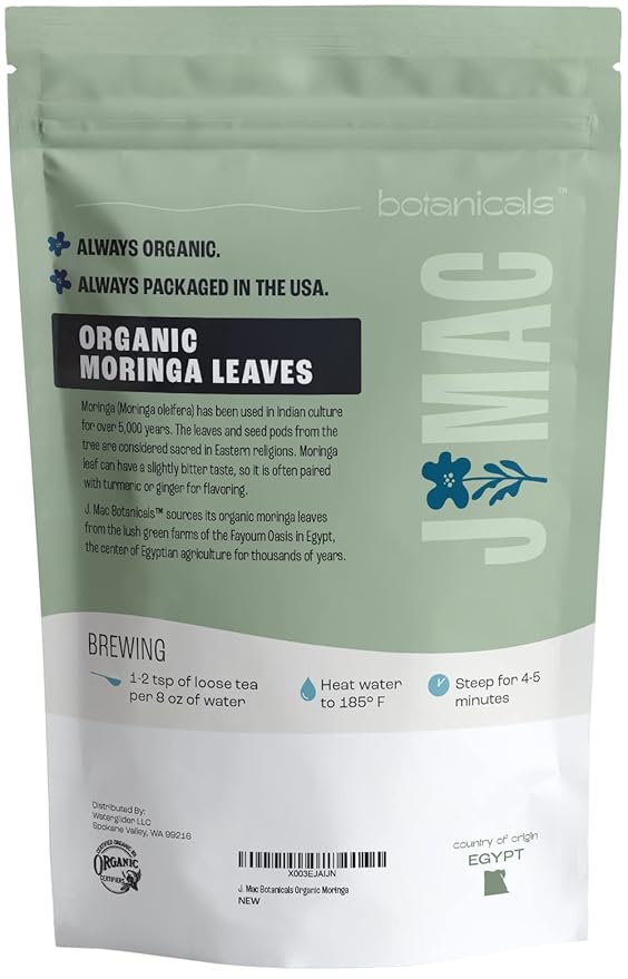 J MAC BOTANICALS Organic Moringa Leaves, malunggay leaf, Whole Green Moringa Oleifera Leaf Tea