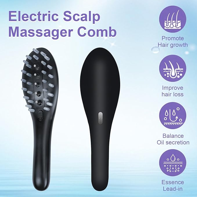 Hair Oil Applicator for Scalp, Electric Scalp Massager Comb, Hair Brush for Hair Fluid Essential Oil Serum, Use for Home & Travel (Black)