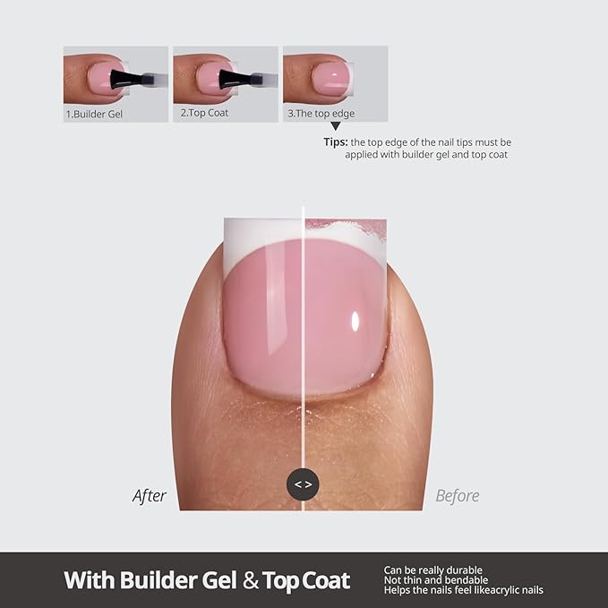 BTArtboxnails XCOATTIPS Toe Nail Tips - Lamp-Curable Real Square Nude Press On Toenails for Women, 150 Soak Off French Tip Toe Nail Extensions in 15 Sizes, Builder Gel & Top Coat Required