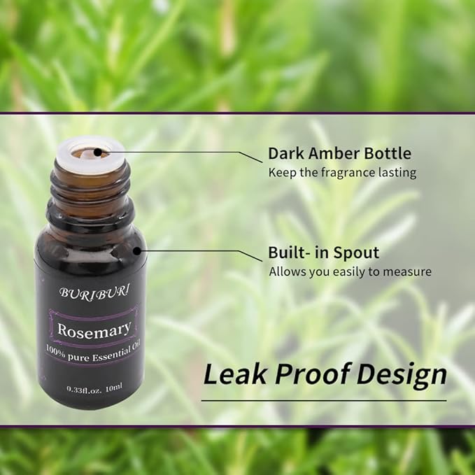 BURIBURI Rosemary Essential Oil 100% Pure, Undiluted, Natural, Organic Aromatherapy Rosemary Oil Essential Oils 10ML