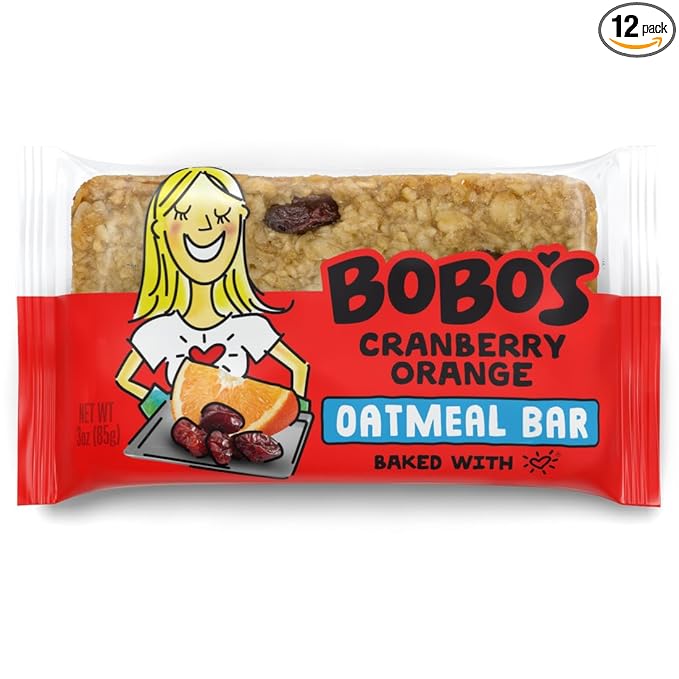 Bobo's Oatmeal Bars, Cranberry Orange, Gluten Free Vegan Whole Grain Oat Bars, Pack of 12
