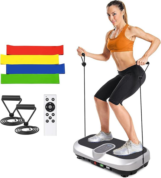 Vibration Plate Exercise Machine, Whole Body Workout Vibration Plates for Lymphatic Drainage with Bluetooth ,120 Adjustable Speeds Vibrate Stand Shake Board Machine for Weights Loss(Silver)