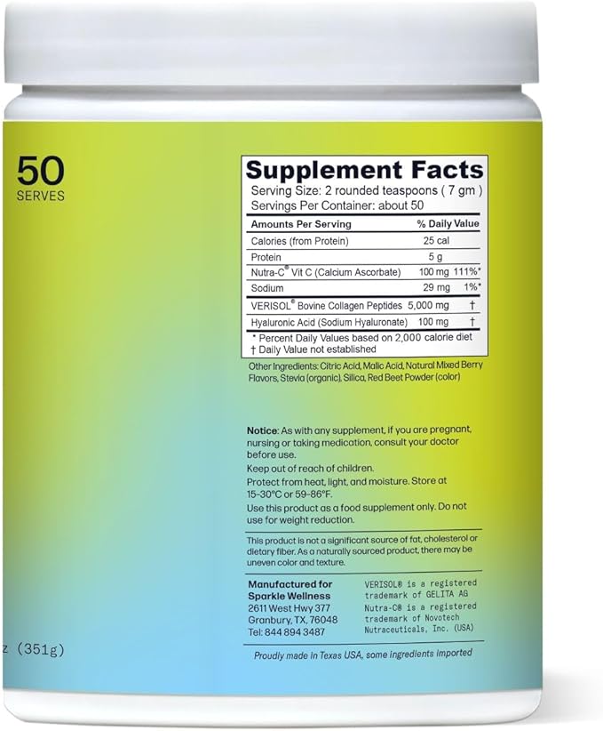VERISOL Bioactive Hydrolyzed Collagen Peptides | Collagen Powder with Vitamin C & Hyaluronic Acid for Hair, Skin, and Nail Health | Skin Boost Plus (Mixed Berry) [50-Serves]