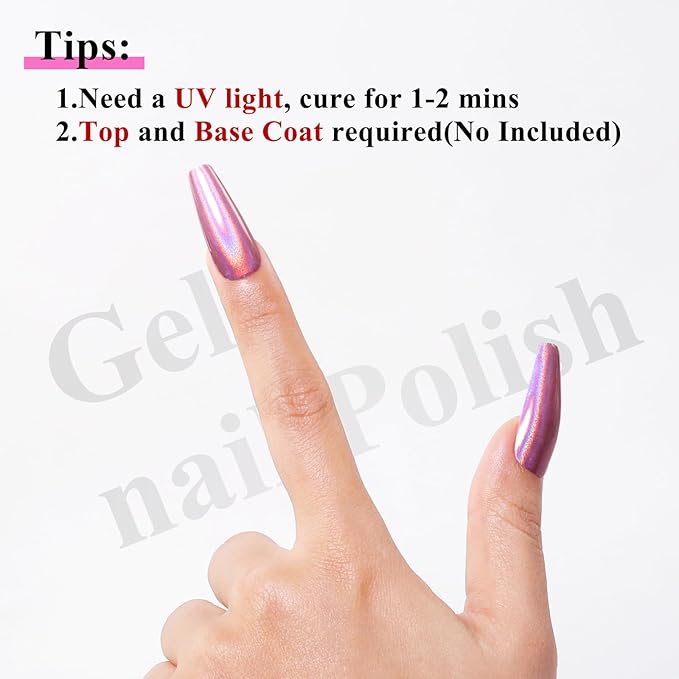 Imtiti Holographic Rose Gold Chrome Nail Powder Kit,1g Holo Iridescent Pink Meatllic Mirror Effect Powder with 10ml White Color Gel Polish Metal Nail UV DIY Kit