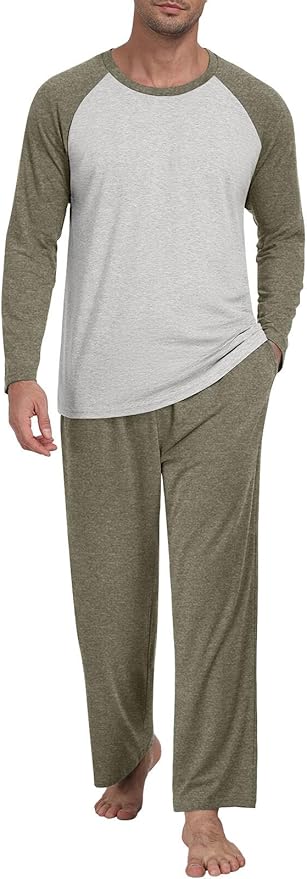 Men's Pajamas Set Sleepwear Pjs Lightweight Long Sleeve Pjs Soft Comfy Sleep Sets with Pockets