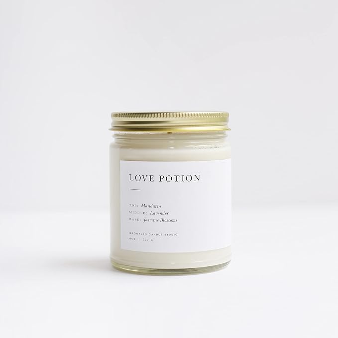 Brooklyn Candle Studio Love Potion Jar Candle - Luxury Scented Candle, Vegan Soy Wax, Hand Poured in The USA, 50 Hour Slow Burn Time - 7.5oz