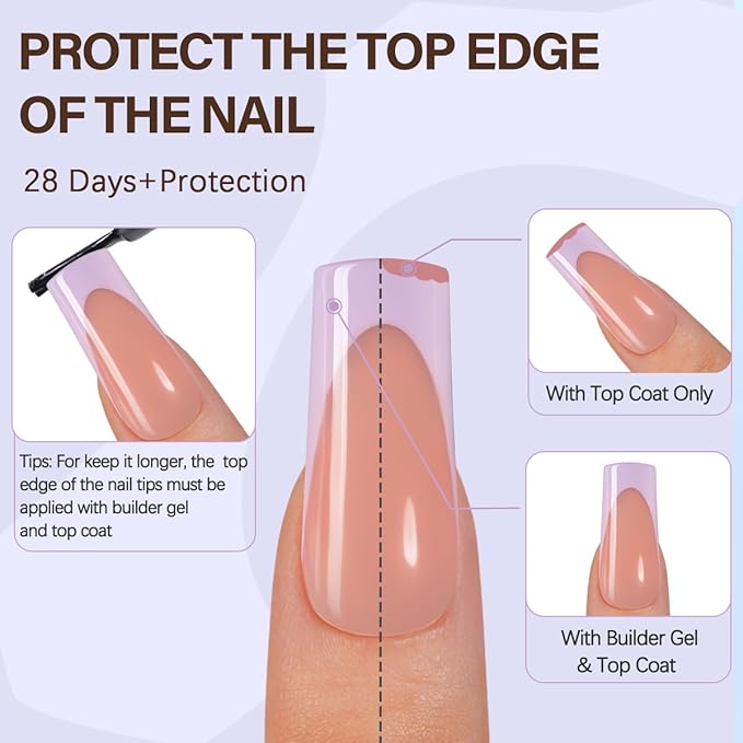 Misssix XBASICTIPS French Tip Press On Nails, 150Pcs Purple French Gel Nail Tips Long Square, Soft Gel Pre-shaped No Need to File 3 in 1 Tips, Fake Nails for Nail Art DIY Extension Designs 15 Sizes