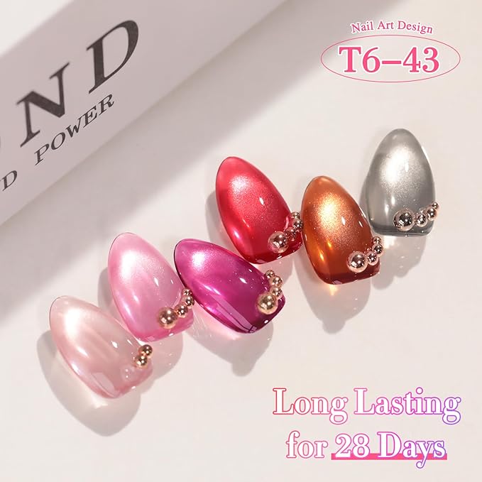 Double Rhythm Cat Eye Gel Nail Polish Set of 6 Same Color Same Bottle 0.5 Oz Shimmer Glitter with Magnet Holographic Reflective Magnetic UV Nail Polish Kit at Home (Glass Brown Red Nude-T6-43)