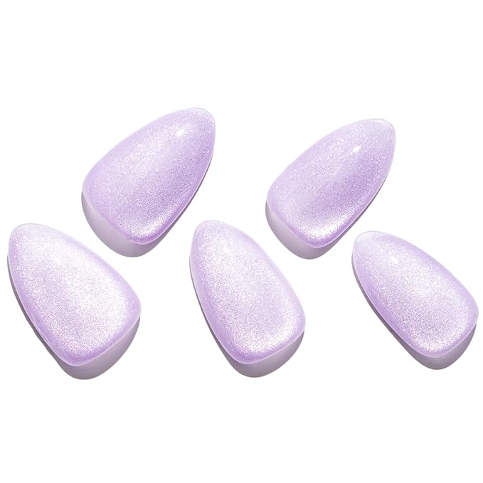 GLAMERMAID Pure Purple Magnet Cat Eyes Press on Nails Short Almond, Handmade Jelly Gel Fake Nail Kits, Ombre Glitter Magnetic Glue on Nail Stiletto，Aurora Medium Oval Stick on False Nail Set for Women