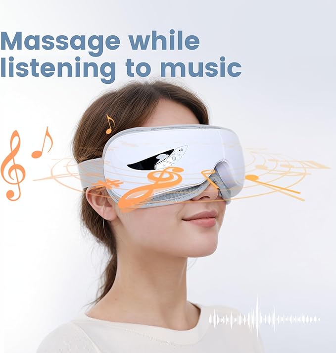 Eye Massager with Heat,Music,Compression, Heated Eye Mask Massage for Migraines & Headache Relief, Reduce Dry Eyes Improve Sleep, Reduce Strain. Birthday and Christmas Gifts for Women Men Mom Dad Her
