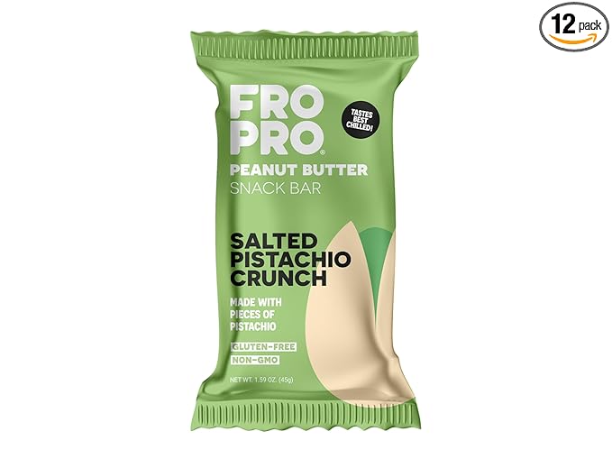 FROPRO Snack Bar - Peanut Butter Snack Bars - Gluten Free, Dairy Free, Soy Free, Non GMO, Plant Based Protein Snack Bar - Crave-worthy & Great On-the-Go | Pistachio Crunch, 12 Pack