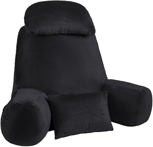 NOONTIDE Reading Pillow for Sitting up in Bed and Couch,32" X-Large Back Pillow for Adult & Teens with Soft Adjustable Neck Roll Backrest Pillow,Washable Cover,Watching TV/Gaming/Relaxing(Black)