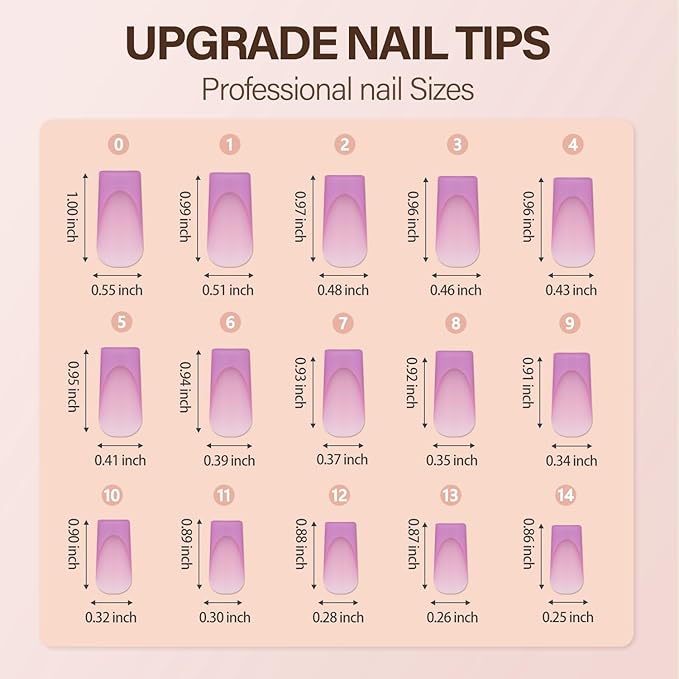 150Pcs French Gel Nail Tips, Vansiho Long Square Nail Tips, Purple Pre-French Tips Press on Nails, Soak Off Soft Gel Acrylic Fake Nails for Nail Art DIY 15 Sizes