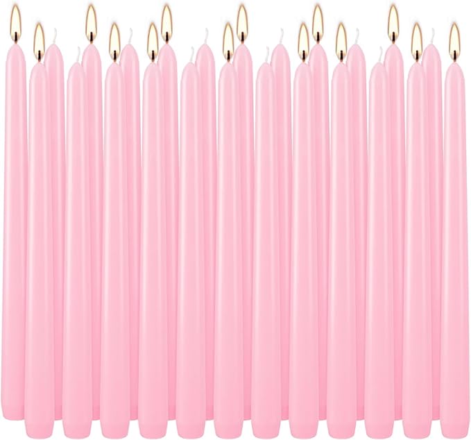 24 Pack Pink Taper Candles, 7-8 Hours Burn Time, Unscented, Smokeless and Dripless, 0.75 x 10 Inch Dinner Candle Set for Valentine's Day,Household, Wedding, Party and Home Décor Candlesticks