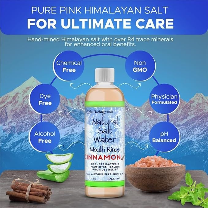 Dale Audrey Natural Pink Himalayan Saltwater Mouth Rinse | Organic Cinnamon Flavor I Fluoride Free Freshens Breath | Alcohol & Cruelty Free | Teeth Cleaner Mouthwash & Rinse for Healthy Gums-16 FL Oz