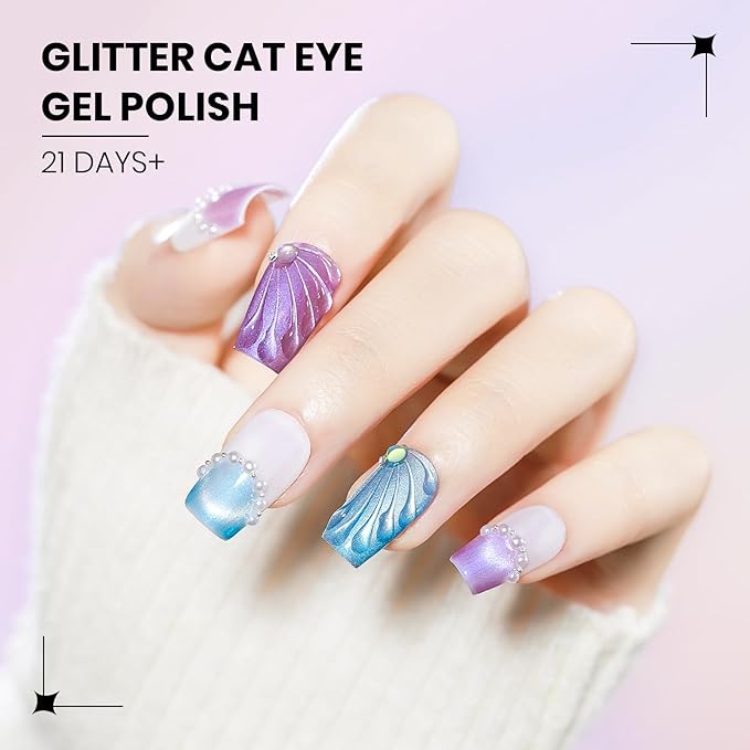 Aurora Magnetic Cat Eye Gel Nail Polish 12 Colors Mermaid Shimmer Glitter Cateye Gel Polish Spring Summer Colors Cat Eye Manicure Gift Soak Off Lamp Salon DIY at Home