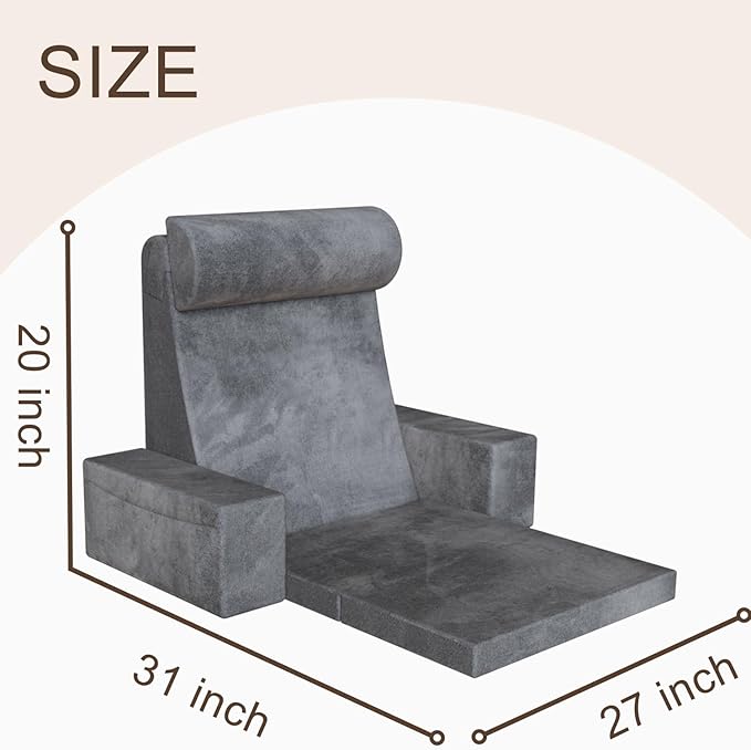 Reading Pillow,Backreast-Pillow with seat-Cushion,for Bed/Floor Sitting Up Adult,Back Height Adjustable with Memory Foam,Large Backrest with Arms,Great for Reading/Games/Watching TV, 24"