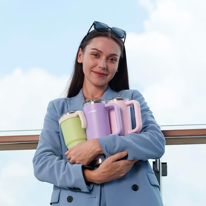 Easy Clean Pro Tumbler - 40 oz Water Bottle with Handle Quick-Disassemble Flip Straw, Leakproof Insulated Stainless Steel, Dishwasher Safe, BPA-Free Gifts for Women & Men