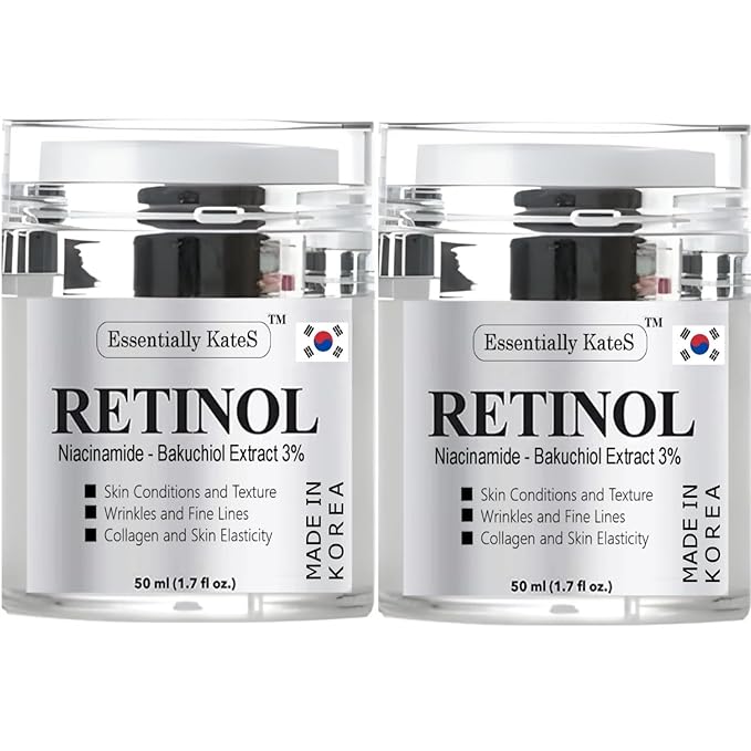 Retinol Moisturizer Cream 50 ml - Pack of 2 - Face, Eye, Forehead, Crow's Feet, Décolleté & Neck Cream - Fights Sagging Appearance, Puffiness, Wrinkles and Dark Circles - Korean Skincare