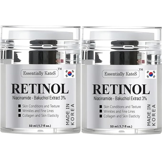 Retinol Moisturizer Cream 50 ml - Pack of 2 - Face, Eye, Forehead, Crow's Feet, Décolleté & Neck Cream - Fights Sagging Appearance, Puffiness, Wrinkles and Dark Circles - Korean Skincare