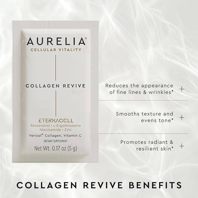 AURELIA Collagen Revive | Advanced Cellular Anti-Aging Supplement | Help Reduce Fine Lines & Wrinkles | with Zinc, Resveratrol, Niacinamide, Ergothioneine & Vitamin C