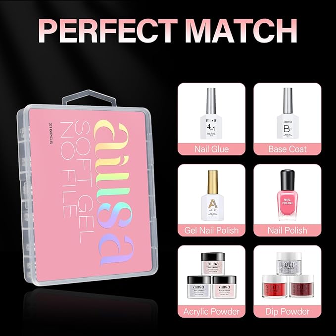 AILLSA Long Coffin Nail Tips Half Matte Full Cover Nails Tips Clear Acrylic Pre-Shaped Tips Flase Press on Nail Tips for Extentions Nails Manicure Salon DIY 216PCS 12 Sizes