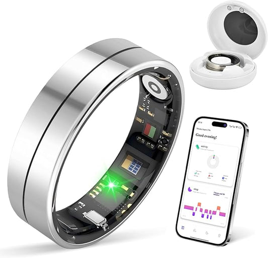 KppeX Smart Health Ring X1 Kit-Sleep Tracking Wearable - Heart Rate - Fitness Tracker - Up to 5 Days of Battery Life-IP68 Waterproof-No Subscription Fee for iOS and Android-8# Steel Color