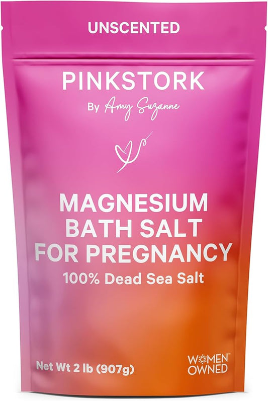 Pink Stork Pregnancy Bath Soak – Unscented Magnesium Flakes for Bath or Foot Soak – Pure Dead Sea Salt – Relief for Pregnancy Aches, Swollen Feet, and Stress – Clean, Fragrance-Free – 2 lb