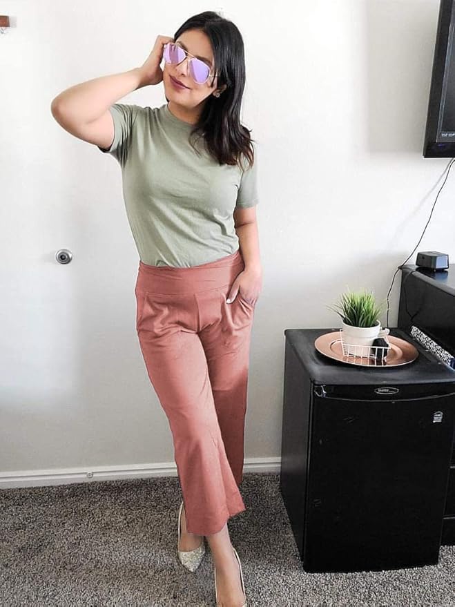 Promover Capri Pants for Women Wide Leg Yoga Cropped Pants with Pockets Loose Casual Summer Pants