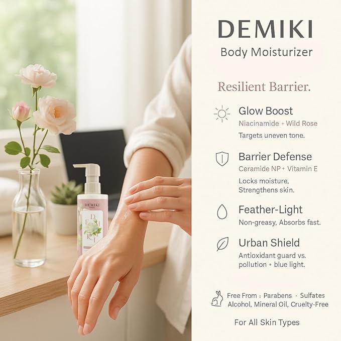 DEMIKI Body Lotion Moisturizer Skin Care with Niacinamide - Japanese Body Lotion for Women, Beauty & Personal Care, Body Cream for Dry Skin, Perfume Moisturizer, Summer Essentials Skincare 8.45fl.oz