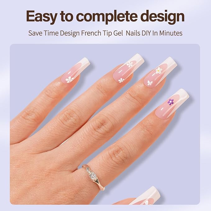 Misssix XBASICTIPS Deep French Tip Press On Nails, 150Pcs French Gel Nail Tips Long Square, Soft Gel Pre-shaped No Need to File 3 in 1 Tips, Fake Nails for Nail Art DIY Extension Designs 15 Sizes