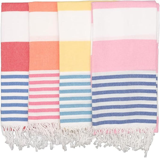Oversized Turkish Beach Towel 38’’x71’’ - Set of 4 | 100% Turkish Cotton Lightweight Sand Free Quick Dry Pool Towels | Extra Large Bath Towels for Adults Beach Blanket Essentials