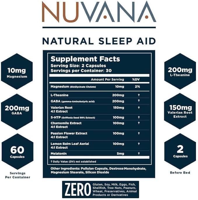 Shut Eye Natural Sleep Aid Supplement for Adults | 5mg Melatonin | Helps Relax and Promote Natural Deep Sleep with Valerian Root, Chamomile & Magnesium | Vegan & Non-GMO | 60 Capsules