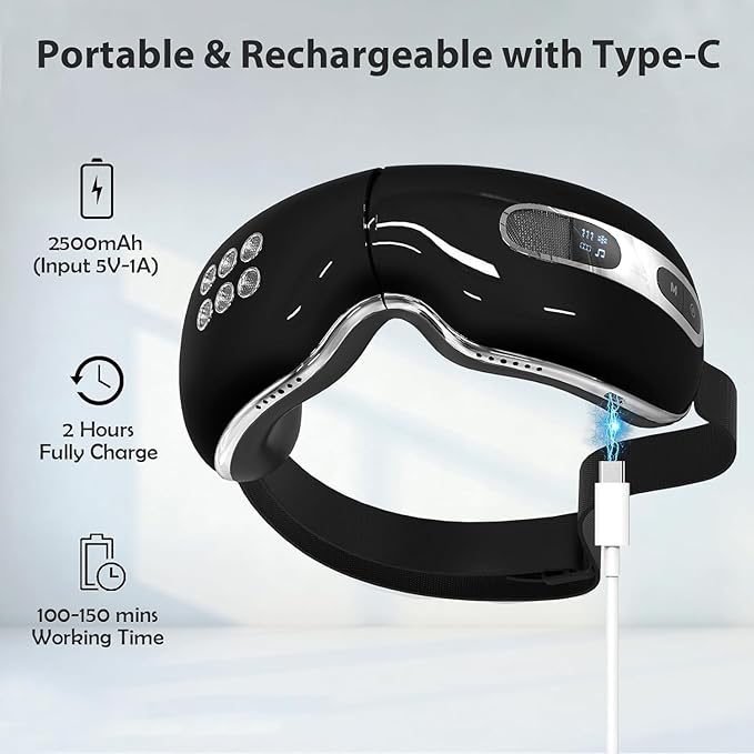Eye Massager with Heat and Cooling for Migraines, Dry Eyes, Dark Circles, Bluetooth Music Heat Cold Eye Massager Mask Improve Sleeping Birthday Gifts for Women Men