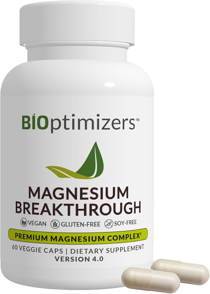 BIOptimizers Magnesium Breakthrough Complex Supplement with 7 Forms of Mg: Glycinate, Malate, Citrate, and More - Natural Support for Sleep and Cognitive Function - 60 Capsules- Calming Vitamins