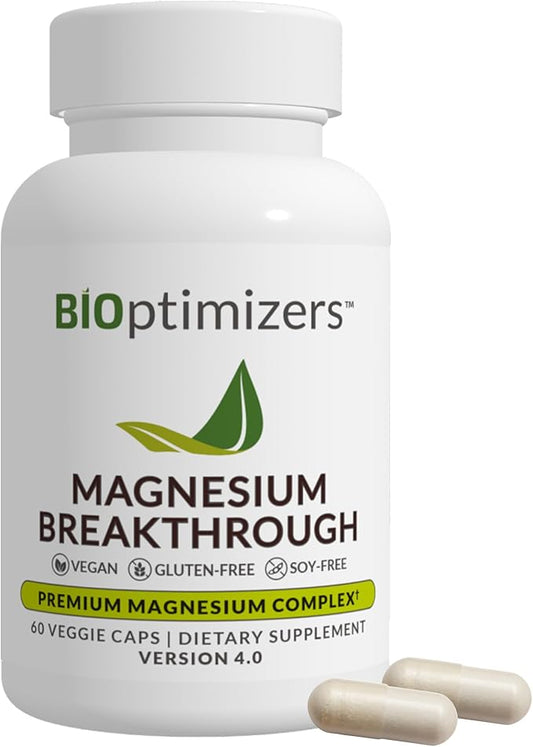 BIOptimizers Magnesium Breakthrough Complex Supplement with 7 Forms of Mg: Glycinate, Malate, Citrate, and More - Natural Support for Sleep and Cognitive Function - 60 Capsules- Calming Vitamins