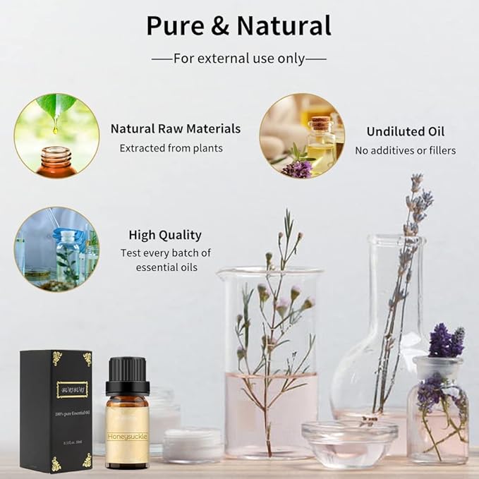 BURIBURI Honeysuckle Essential Oils, 100% Pure, Undiluted, Natural Aromatherapy Honeysuckle Oil for Diffuser, Massage
