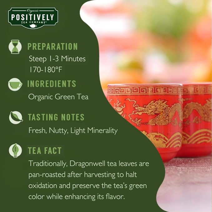 Organic Positively Tea Company, Dragonwell Green Tea Bags, 20 Count