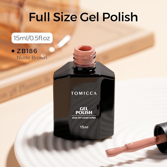 TOMICCA Gel Nail Polish, 15ML Nude Brown Gel Polish, Soak Off UV Cure Light Brown Gel Polish for Manicure Salon DIY Nail Art Design Decoration at Home Gift for Women