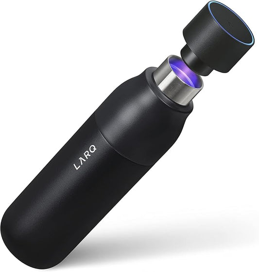 LARQ Bottle PureVis 25 oz - Self-Cleaning and Insulated Stainless Steel Water Bottle with UV Water Purifier and Award-winning Design | Reusable & Travel Friendly, Obsidian Black