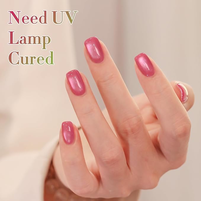 Double Rhythm 0.5 OZ Cat Eye Gel Polish with Magnet 15ML Holographic Glitter Shimmer Translucent Jelly Color Magnetic Nail Polish Salon DIY at Home (Peach Purple-MC1208)