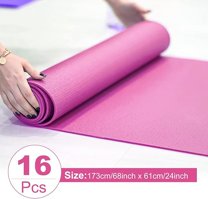 Funtery 16 Pack 3 mm Thick Yoga Mat Exercise Workout Mat Non Slip Fitness Pad for Women Gym Home Yoga Pilates