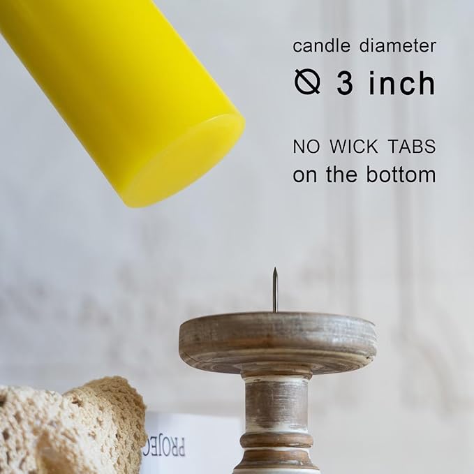 MOZEAL 3" x 8" Hand-Poured Unscented Candles,Large Yellow Pillar Candles Set of 2,No Drip,Approx 120 Hours Long Burning,Wedding,Dinner,Christmas and Home Decor（3 Inch Diameter 8 Inch Height）