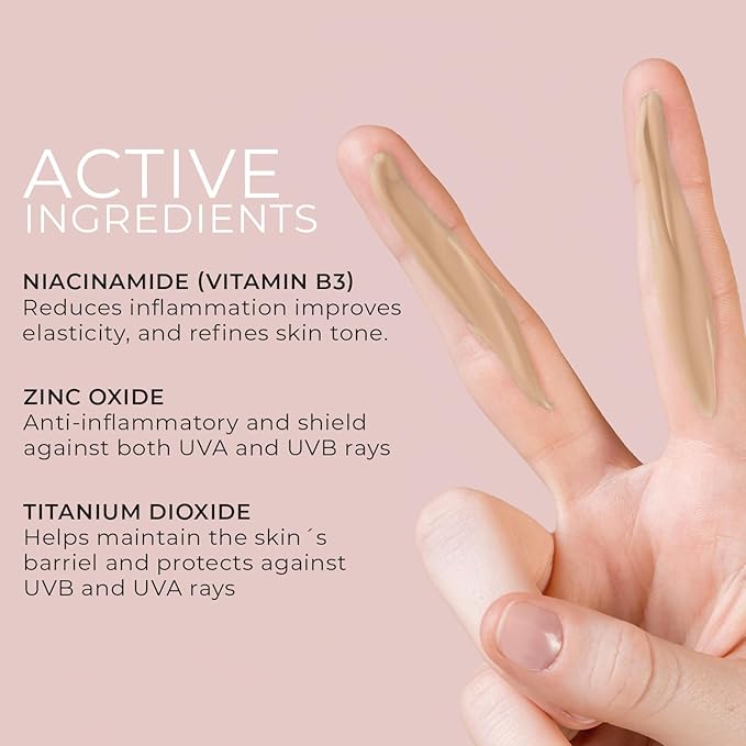 Beyou. Niacinamide Daily Moisturizer Mineral Face Sunscreen + SPF 50 – Tinted Sunblock with Zinc Oxide, Lightweight & Fast-Absorbing, Oil- Free, Plant-Based, Cruelty-Free, All Skin Types – 1.69 fl oz