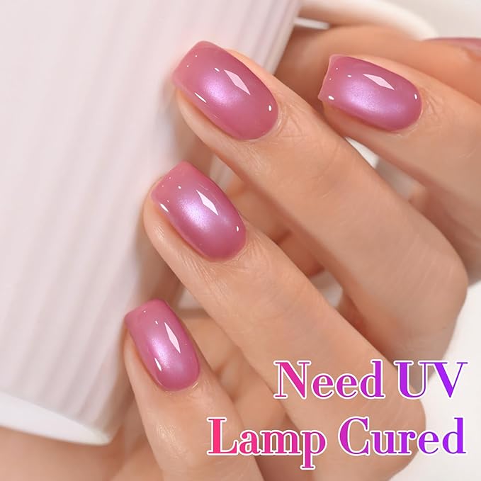 Double Rhythm Jelly Glass Cat Eye Gel Polish with Magnet 15ML Holographic Glitter Shimmer Translucent Sheer Color Magnetic Nail Polish Salon DIY at Home (Grape Purple-MC1240)