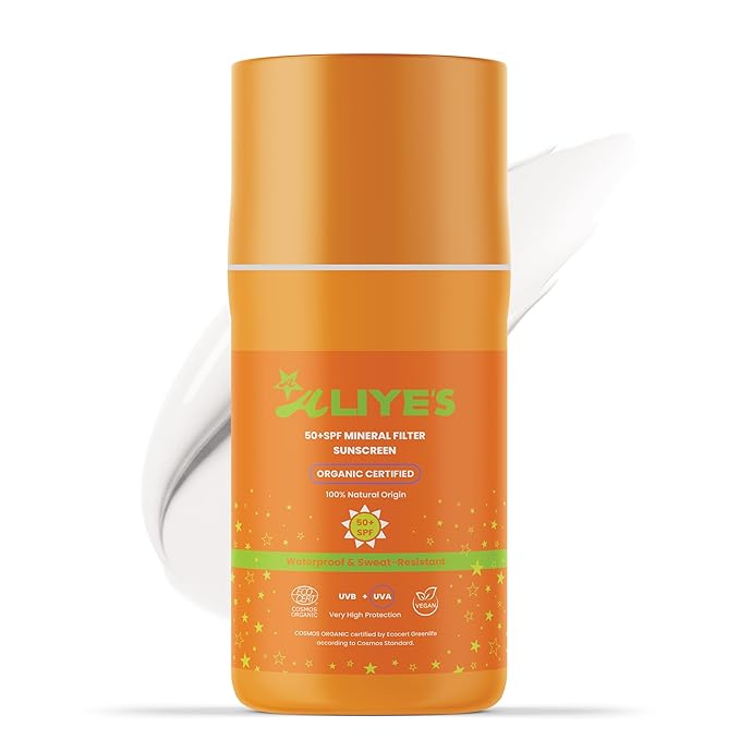 Aliye’s Organic Sunscreen SPF 50+ | Ecocert Cosmos Certified | 100% Mineral & Vegan Sun Protection | Safe for Sensitive Skin | 50ml (White)