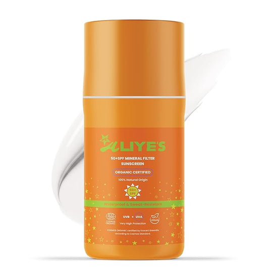 Aliye’s Organic Sunscreen SPF 50+ | Ecocert Cosmos Certified | 100% Mineral & Vegan Sun Protection | Safe for Sensitive Skin | 50ml (White)