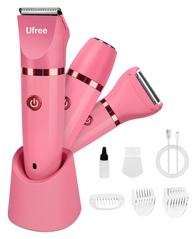 Ufree Bikini Trimmer Electric Razors for Women, Rechargeable Pubic Hair Trimmer Electric Shaver for Legs Body Hair, Bikini Shaver IPX7 Waterproof, Rose Red